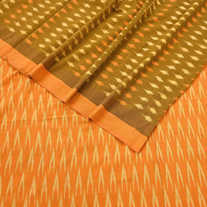 Indian Vintage Orange & Black Saree Pure Cotton Hand woven Sambalpuri Ikat Sari Fabric 5Yard Ethnic