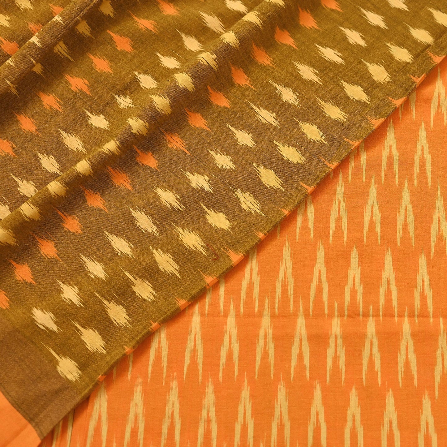 Indian Vintage Orange & Black Saree Pure Cotton Hand woven Sambalpuri Ikat Sari Fabric 5Yard Ethnic