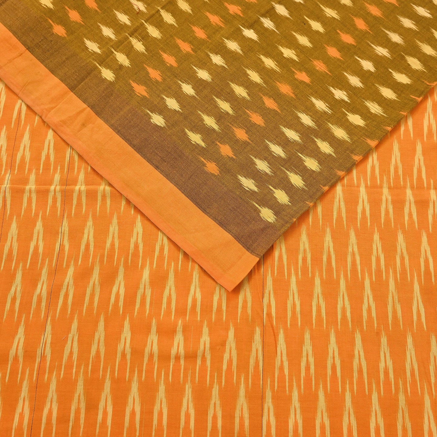 Indian Vintage Orange & Black Saree Pure Cotton Hand woven Sambalpuri Ikat Sari Fabric 5Yard Ethnic