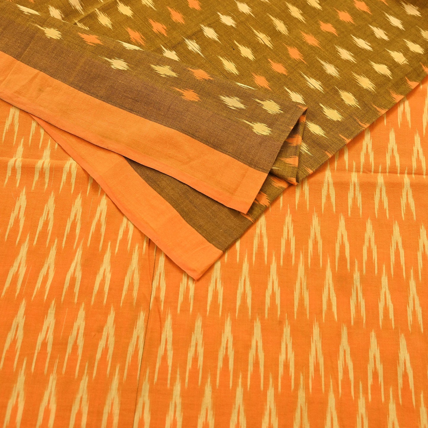 Indian Vintage Orange & Black Saree Pure Cotton Hand woven Sambalpuri Ikat Sari Fabric 5Yard Ethnic