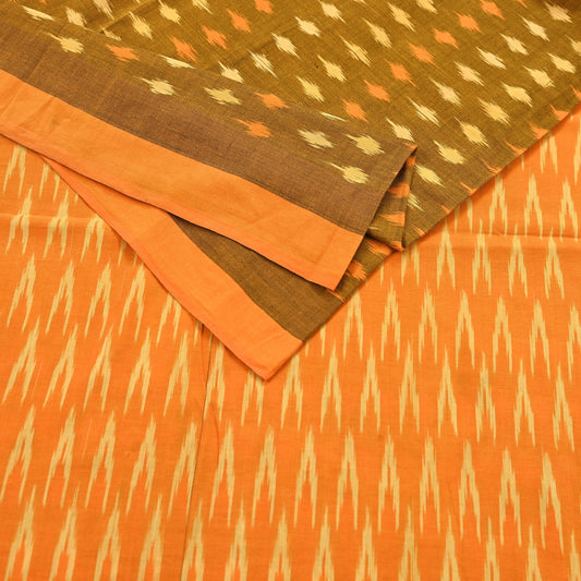Indian Vintage Orange & Black Saree Pure Cotton Hand woven Sambalpuri Ikat Sari Fabric 5Yard Ethnic