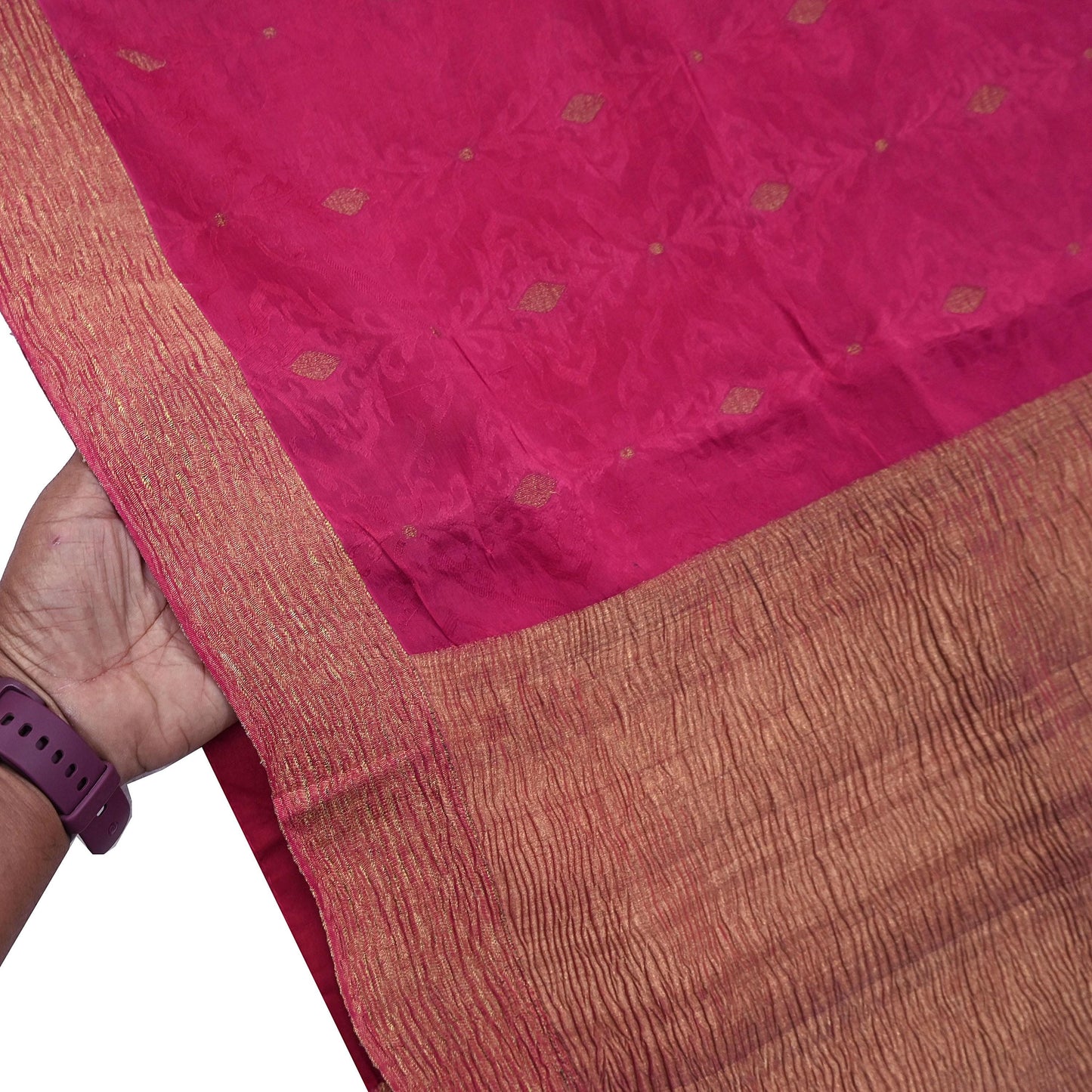 Indian Vintage Sari Pink Hand Woven Printed Sari 100% Pure Crepe Silk Sarees Craft Fabric 5yd Soft Zari Dress making Quilting Used