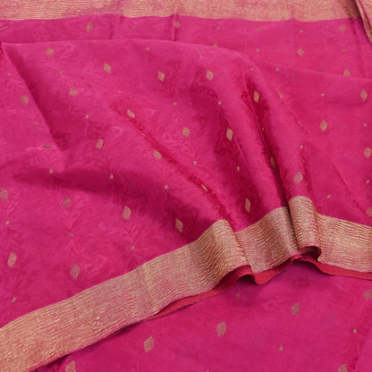 Indian Vintage Sari Pink Hand Woven Printed Sari 100% Pure Crepe Silk Sarees Craft Fabric 5yd Soft Zari Dress making Quilting Used