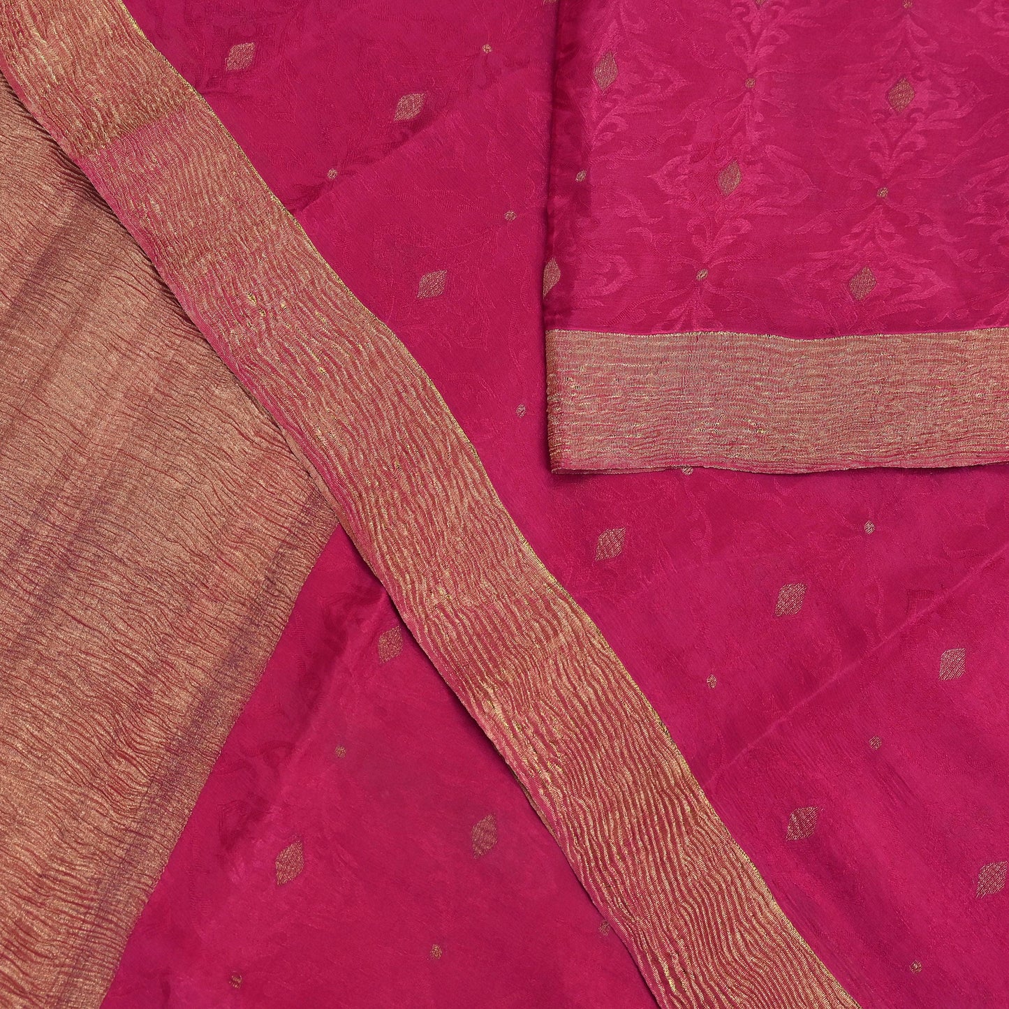 Indian Vintage Sari Pink Hand Woven Printed Sari 100% Pure Crepe Silk Sarees Craft Fabric 5yd Soft Zari Dress making Quilting Used