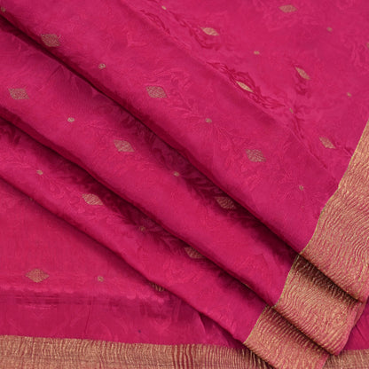 Indian Vintage Sari Pink Hand Woven Printed Sari 100% Pure Crepe Silk Sarees Craft Fabric 5yd Soft Zari Dress making Quilting Used