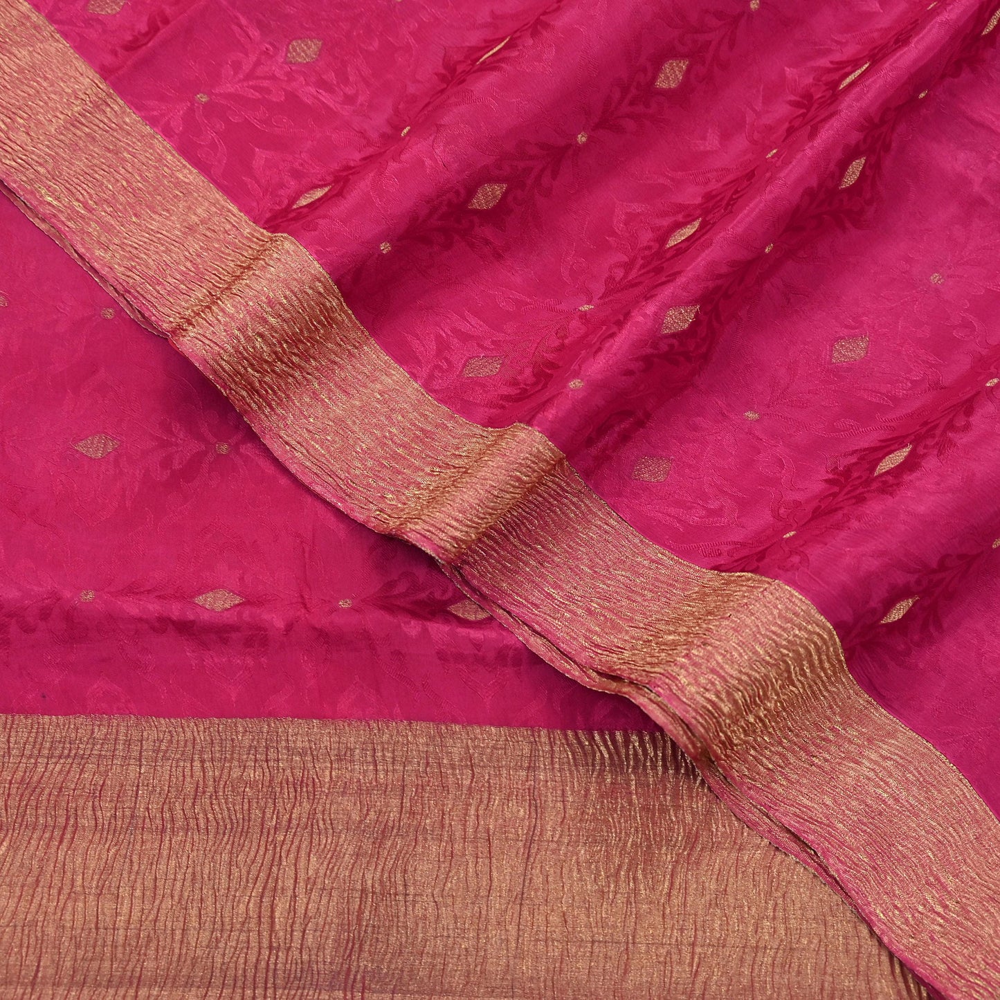 Indian Vintage Sari Pink Hand Woven Printed Sari 100% Pure Crepe Silk Sarees Craft Fabric 5yd Soft Zari Dress making Quilting Used