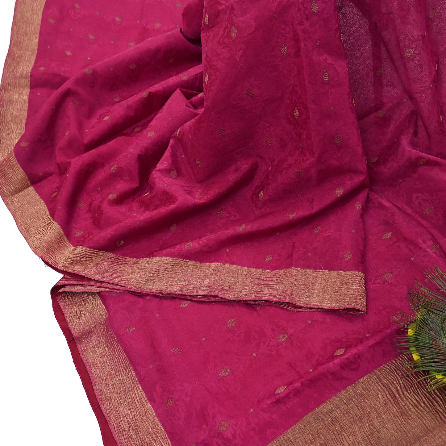 Indian Vintage Sari Pink Hand Woven Printed Sari 100% Pure Crepe Silk Sarees Craft Fabric 5yd Soft Zari Dress making Quilting Used