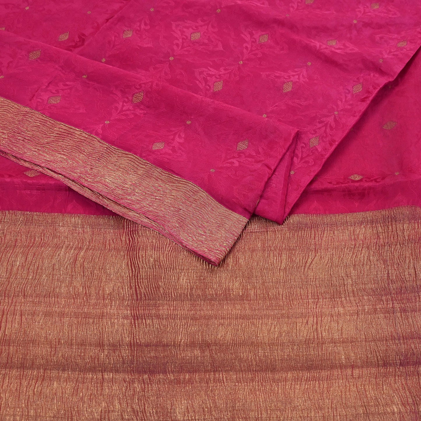 Indian Vintage Sari Pink Hand Woven Printed Sari 100% Pure Crepe Silk Sarees Craft Fabric 5yd Soft Zari Dress making Quilting Used