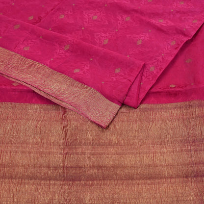 Indian Vintage Sari Pink Hand Woven Printed Sari 100% Pure Crepe Silk Sarees Craft Fabric 5yd Soft Zari Dress making Quilting Used