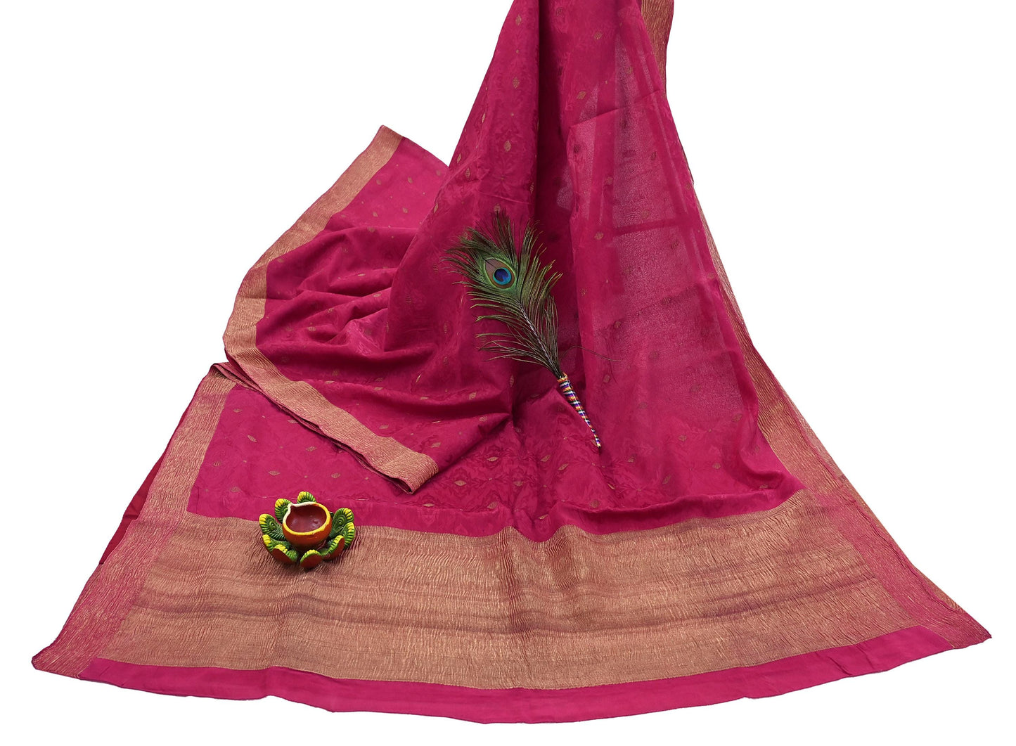Indian Vintage Sari Pink Hand Woven Printed Sari 100% Pure Crepe Silk Sarees Craft Fabric 5yd Soft Zari Dress making Quilting Used