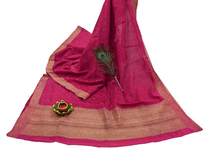 Indian Vintage Sari Pink Hand Woven Printed Sari 100% Pure Crepe Silk Sarees Craft Fabric 5yd Soft Zari Dress making Quilting Used
