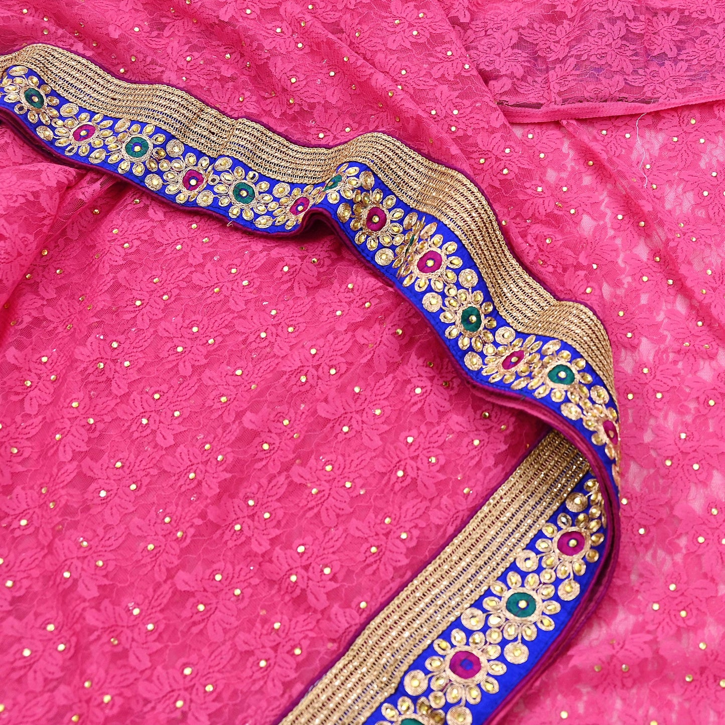 Indian Vintage Sari Pink Net/Mesh Hand Embroidered Sarees 5Yd Ethnic Craft Fabric Sequins Upcycle Dress Making/ Designing Bollywood