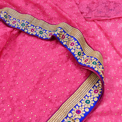 Indian Vintage Sari Pink Net/Mesh Hand Embroidered Sarees 5Yd Ethnic Craft Fabric Sequins Upcycle Dress Making/ Designing Bollywood