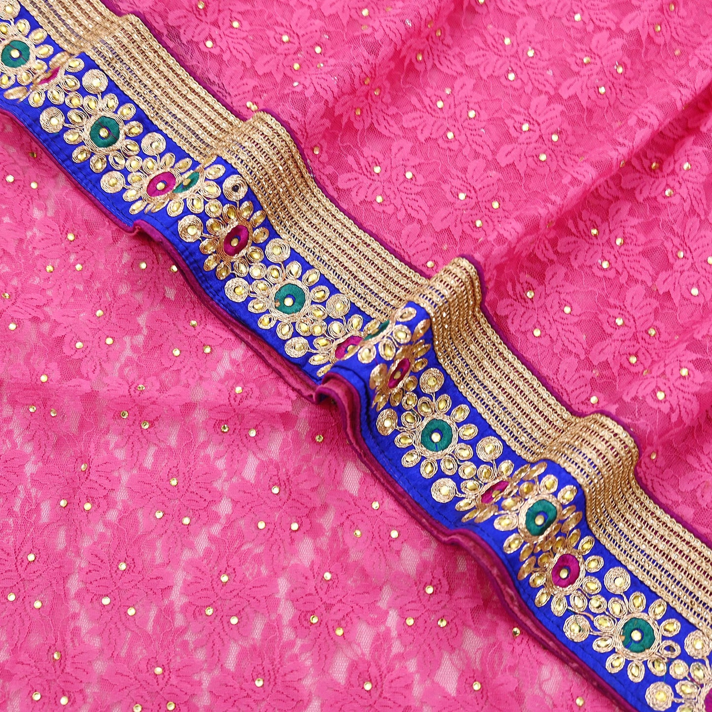 Indian Vintage Sari Pink Net/Mesh Hand Embroidered Sarees 5Yd Ethnic Craft Fabric Sequins Upcycle Dress Making/ Designing Bollywood