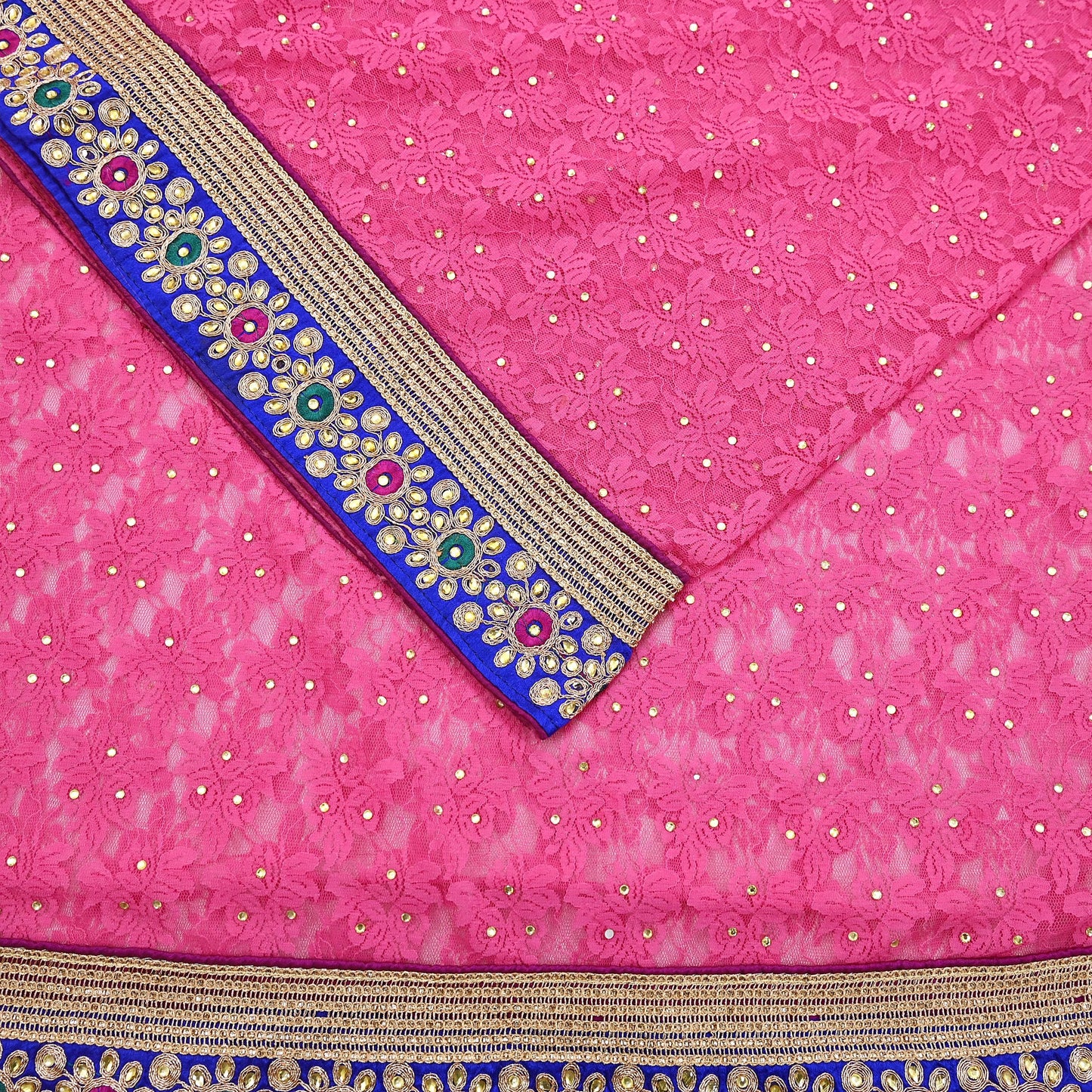 Indian Vintage Sari Pink Net/Mesh Hand Embroidered Sarees 5Yd Ethnic Craft Fabric Sequins Upcycle Dress Making/ Designing Bollywood