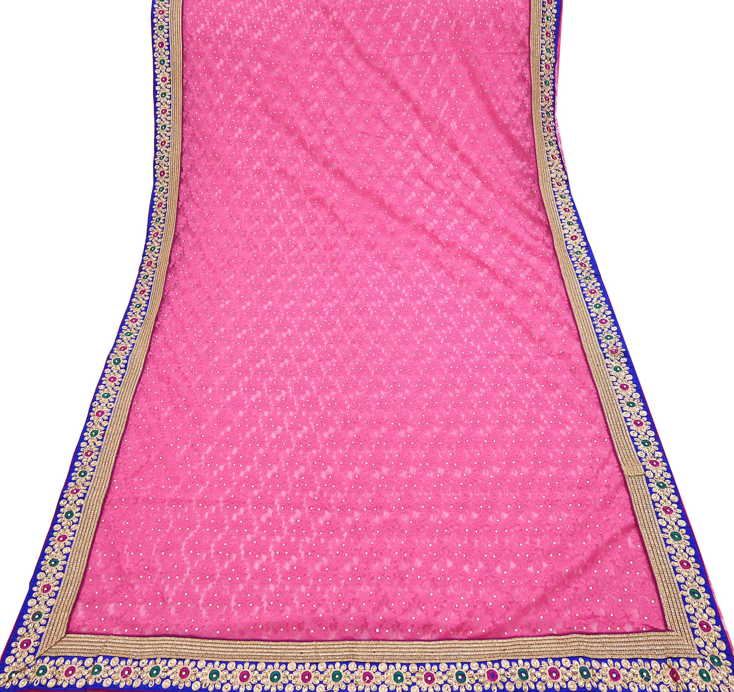 Indian Vintage Sari Pink Net/Mesh Hand Embroidered Sarees 5Yd Ethnic Craft Fabric Sequins Upcycle Dress Making/ Designing Bollywood
