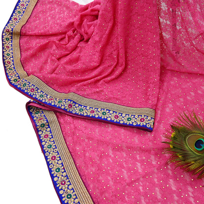 Indian Vintage Sari Pink Net/Mesh Hand Embroidered Sarees 5Yd Ethnic Craft Fabric Sequins Upcycle Dress Making/ Designing Bollywood
