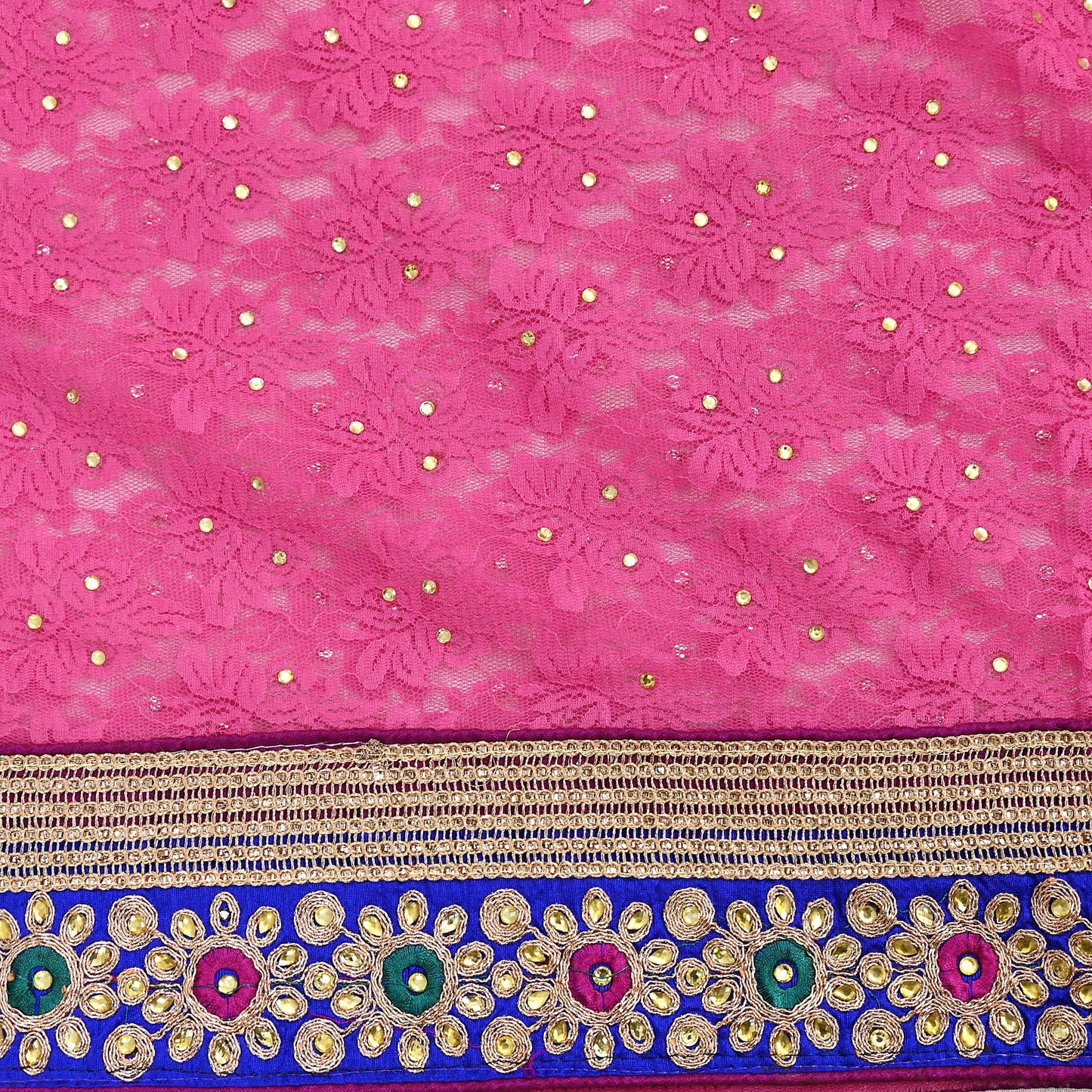 Indian Vintage Sari Pink Net/Mesh Hand Embroidered Sarees 5Yd Ethnic Craft Fabric Sequins Upcycle Dress Making/ Designing Bollywood