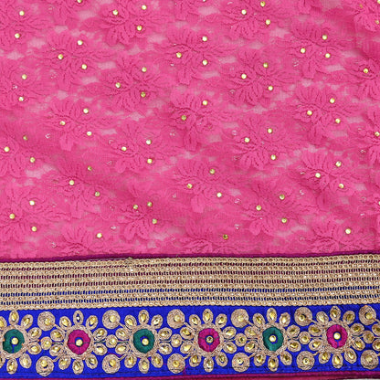 Indian Vintage Sari Pink Net/Mesh Hand Embroidered Sarees 5Yd Ethnic Craft Fabric Sequins Upcycle Dress Making/ Designing Bollywood