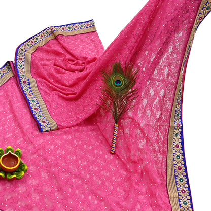 Indian Vintage Sari Pink Net/Mesh Hand Embroidered Sarees 5Yd Ethnic Craft Fabric Sequins Upcycle Dress Making/ Designing Bollywood