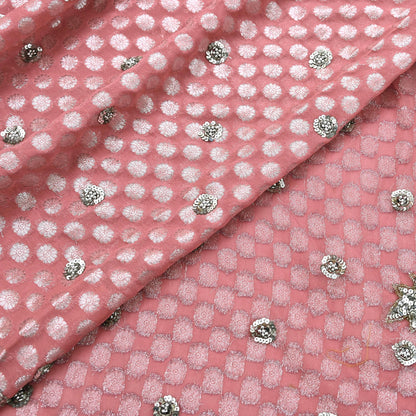 Indian Vintage Sari Pink Pure Georgette /Net Hand Beaded Sarees Fabric 5Yd Sewing Ethnic Dress making Quilting Bollywood