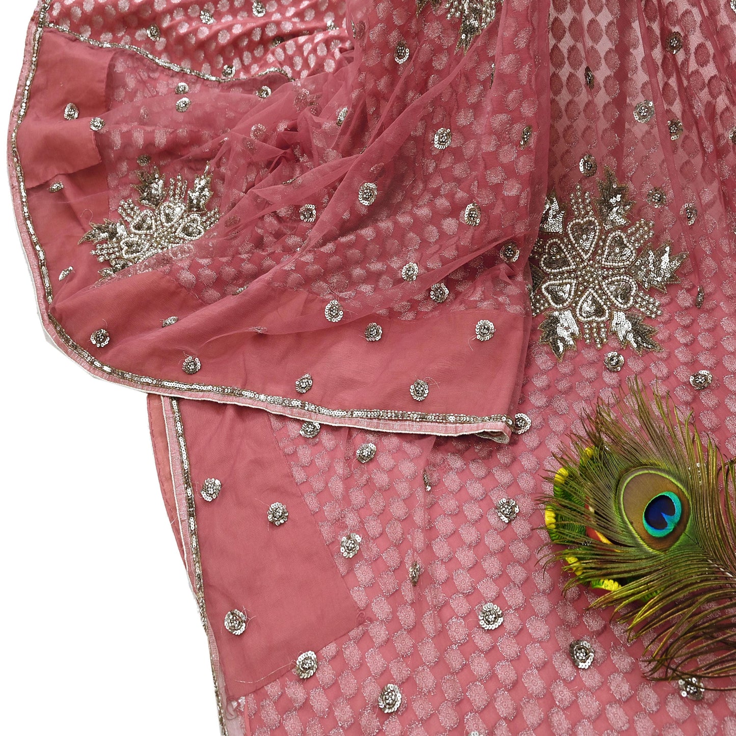 Indian Vintage Sari Pink Pure Georgette /Net Hand Beaded Sarees Fabric 5Yd Sewing Ethnic Dress making Quilting Bollywood