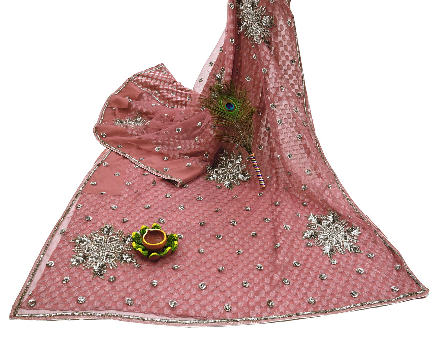 Indian Vintage Sari Pink Pure Georgette /Net Hand Beaded Sarees Fabric 5Yd Sewing Ethnic Dress making Quilting Bollywood