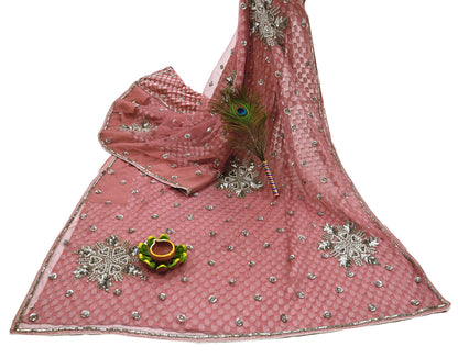 Indian Vintage Sari Pink Pure Georgette /Net Hand Beaded Sarees Fabric 5Yd Sewing Ethnic Dress making Quilting Bollywood