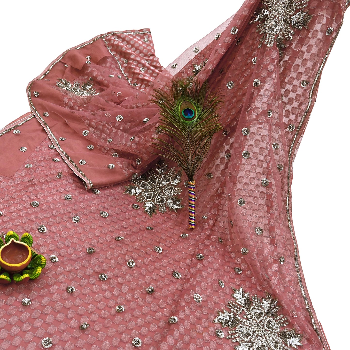 Indian Vintage Sari Pink Pure Georgette /Net Hand Beaded Sarees Fabric 5Yd Sewing Ethnic Dress making Quilting Bollywood