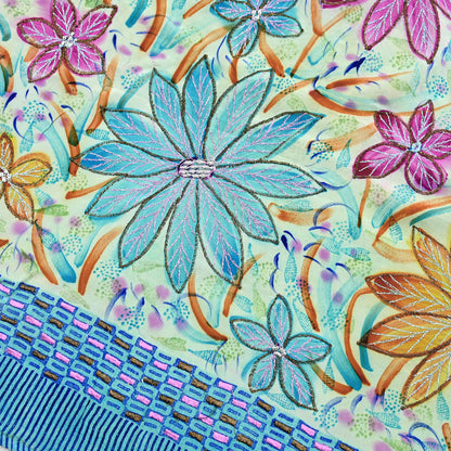 Indian Vintage Sari Pure Crepe Silk Hand Embroidered Saree 5yd Sewing Floral Craft Fabric Sequins Dress making Crafting Quilting