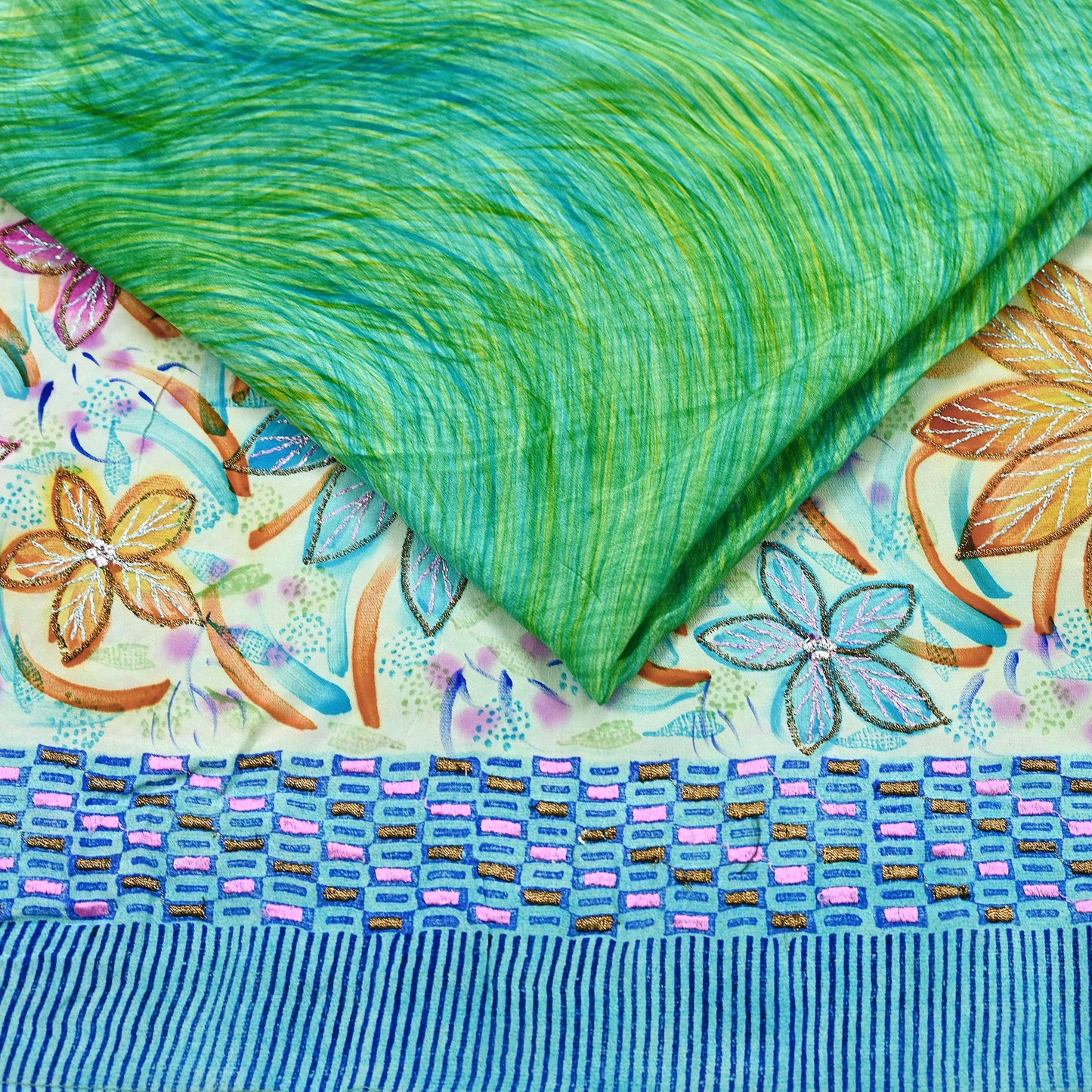 Indian Vintage Sari Pure Crepe Silk Hand Embroidered Saree 5yd Sewing Floral Craft Fabric Sequins Dress making Crafting Quilting