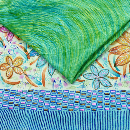 Indian Vintage Sari Pure Crepe Silk Hand Embroidered Saree 5yd Sewing Floral Craft Fabric Sequins Dress making Crafting Quilting