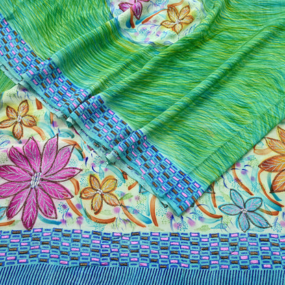 Indian Vintage Sari Pure Crepe Silk Hand Embroidered Saree 5yd Sewing Floral Craft Fabric Sequins Dress making Crafting Quilting