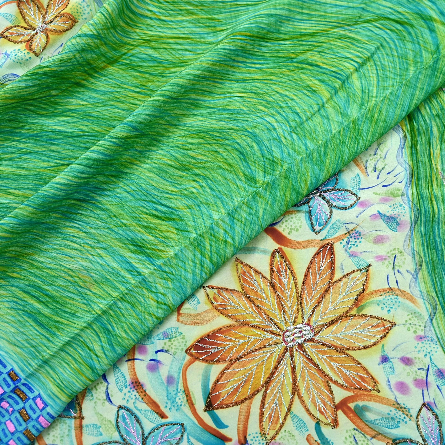 Indian Vintage Sari Pure Crepe Silk Hand Embroidered Saree 5yd Sewing Floral Craft Fabric Sequins Dress making Crafting Quilting