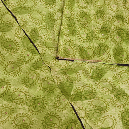 Indian Vintage Sari Green Pure Crepe Silk Hand Embroidered Saree 5yd Sewing Floral Craft Sequins Dress making Crafting Quilting