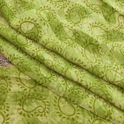 Indian Vintage Sari Green Pure Crepe Silk Hand Embroidered Saree 5yd Sewing Floral Craft Sequins Dress making Crafting Quilting