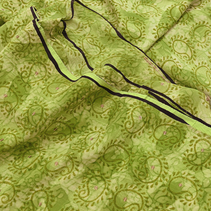 Indian Vintage Sari Green Pure Crepe Silk Hand Embroidered Saree 5yd Sewing Floral Craft Sequins Dress making Crafting Quilting