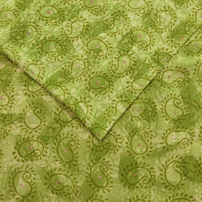 Indian Vintage Sari Green Pure Crepe Silk Hand Embroidered Saree 5yd Sewing Floral Craft Sequins Dress making Crafting Quilting