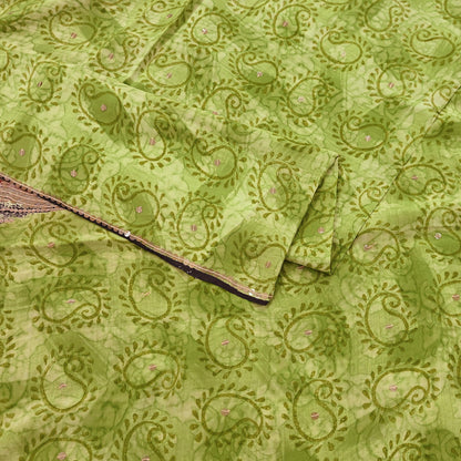 Indian Vintage Sari Green Pure Crepe Silk Hand Embroidered Saree 5yd Sewing Floral Craft Sequins Dress making Crafting Quilting