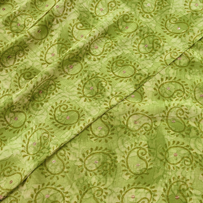 Indian Vintage Sari Green Pure Crepe Silk Hand Embroidered Saree 5yd Sewing Floral Craft Sequins Dress making Crafting Quilting
