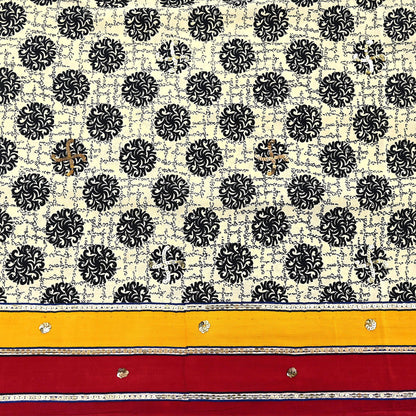 Indian Vintage Sari Ivory & Saffron Pure Crepe Silk Hand Embroidered Saree 5yd Sewing Floral Craft Sequins Dress making Crafting Quilting