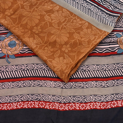 Indian Vintage Sari Brown & Maroon Pure Georgette Silk Printed Sarees Craft Fabric Sewing 5Yd Soft Dress Making Crafting Quilting Upcycle