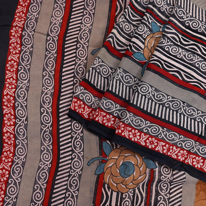 Indian Vintage Sari Brown & Maroon Pure Georgette Silk Printed Sarees Craft Fabric Sewing 5Yd Soft Dress Making Crafting Quilting Upcycle