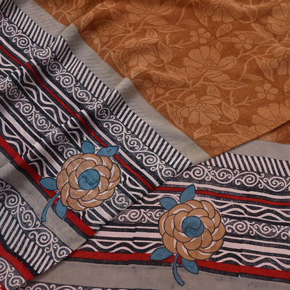 Indian Vintage Sari Brown & Maroon Pure Georgette Silk Printed Sarees Craft Fabric Sewing 5Yd Soft Dress Making Crafting Quilting Upcycle