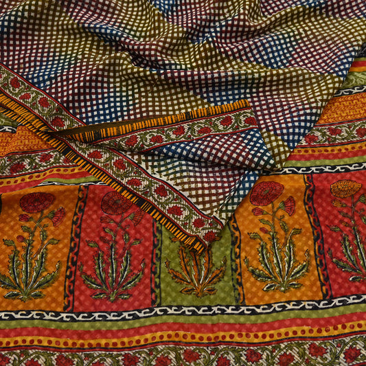 Indian Vintage Sari Multi 100% Pure Georgette Silk Printed Sarees Sewing 6yd Craft Soft Dress Designing for Crafting Floral Quilting Upcycle