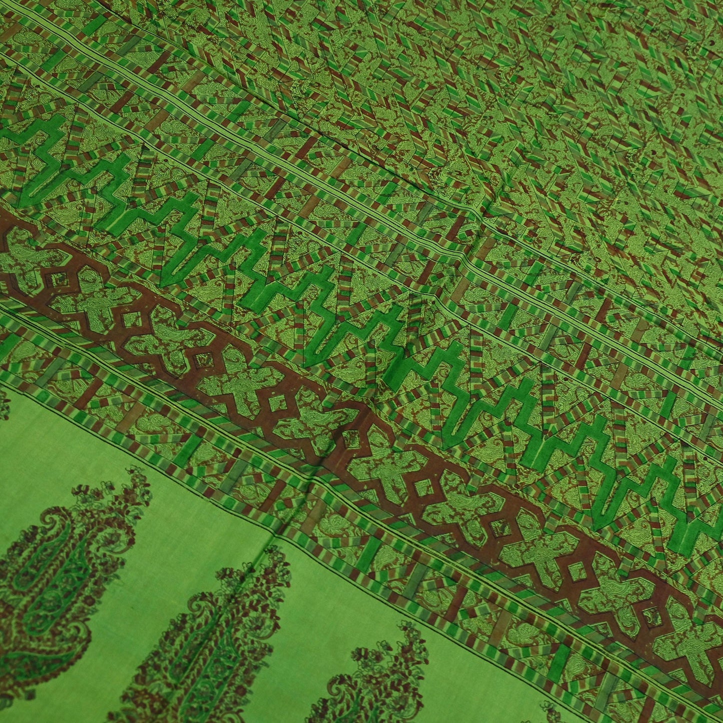 Indian Vintage Sari Green Pure Silk Printed Sarees 5yd Sewing Craft Fabric Dress Making  Soft Floral Wrap Upcycle Used Quilting Crafting