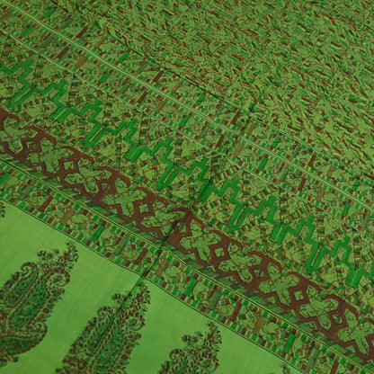 Indian Vintage Sari Green Pure Silk Printed Sarees 5yd Sewing Craft Fabric Dress Making  Soft Floral Wrap Upcycle Used Quilting Crafting