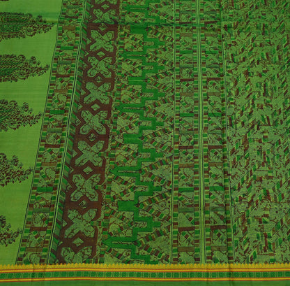 Indian Vintage Sari Green Pure Silk Printed Sarees 5yd Sewing Craft Fabric Dress Making  Soft Floral Wrap Upcycle Used Quilting Crafting