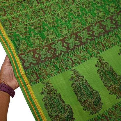 Indian Vintage Sari Green Pure Silk Printed Sarees 5yd Sewing Craft Fabric Dress Making  Soft Floral Wrap Upcycle Used Quilting Crafting