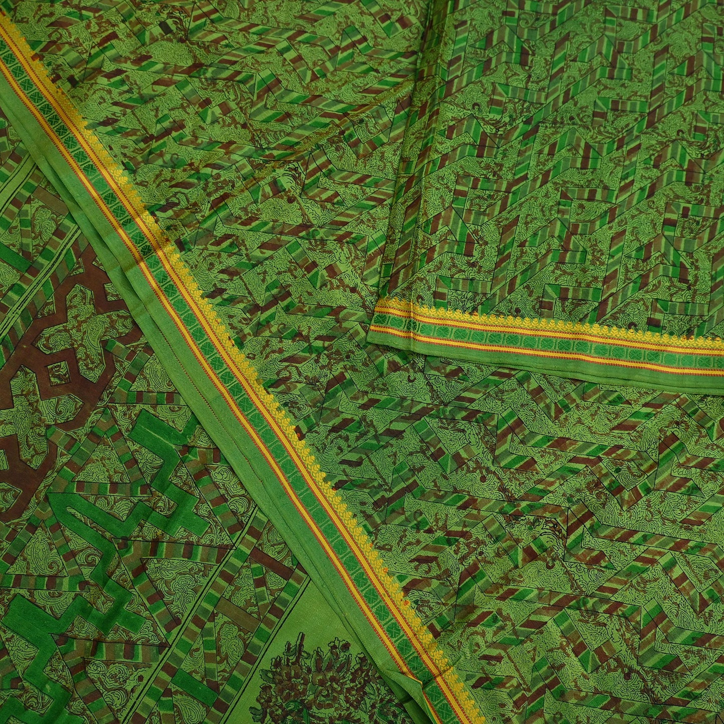 Indian Vintage Sari Green Pure Silk Printed Sarees 5yd Sewing Craft Fabric Dress Making  Soft Floral Wrap Upcycle Used Quilting Crafting